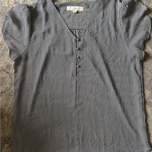 LOFT Gray Puff Sleeve Blouse with Buttoned Relaxed Fit